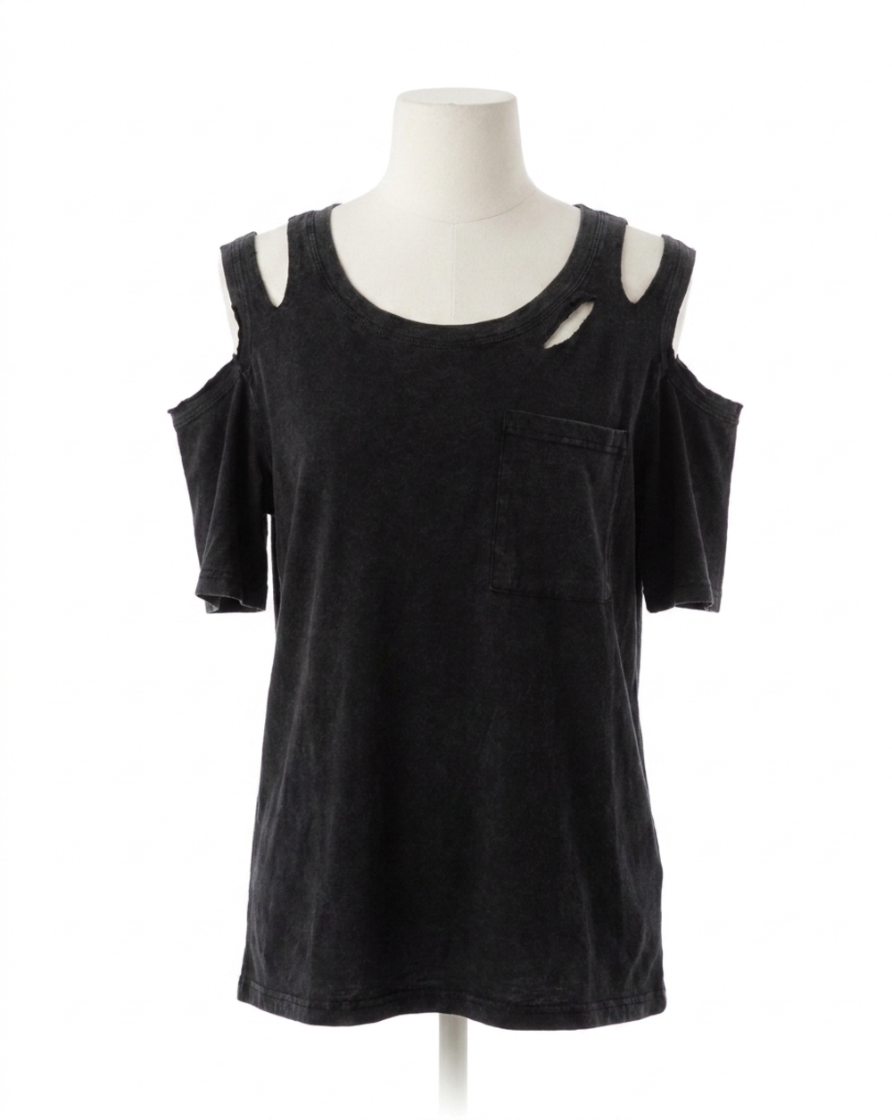 NEW POL distressed short sleeve cotton top in black